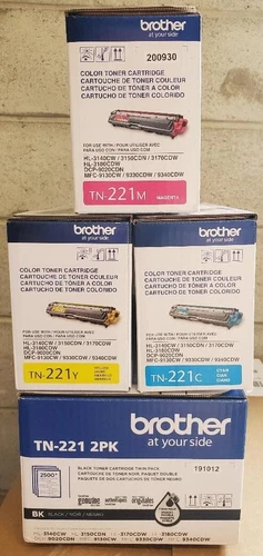Set of 5 Genuine Sealed Bag Brother TN-221 Toners TN221 OPEN BOX SEALED BAGS