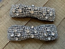 Vintage Bow Tie Bowtie Dress Shoe Clip LOADED Rhinestones MINT BLING 3.5 Inches