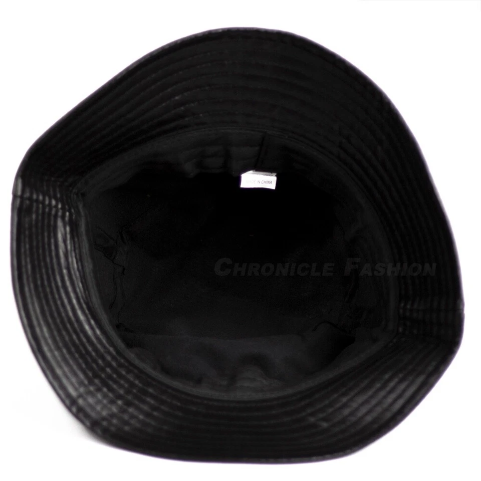 水桶帽男式人造皮革复古嘻哈街头服饰休闲 Boonie 夏季帽 — 第 2/2 张图片