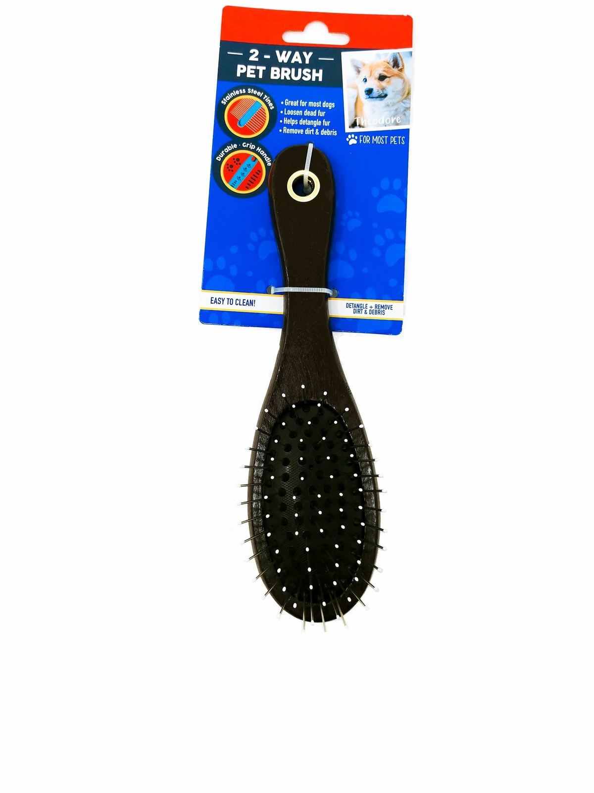 Double Sided Pet Brush Wooden Pin & Bristle Large Dog Brush Fur