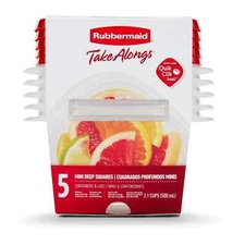 Rubbermaid TakeAlongs 2.1 Cup Square Food Storage Containers, 5 Pack - Free Ship