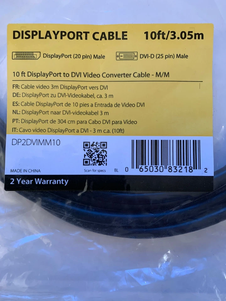 StarTech DP2DVIMM10 DisplayPort to DVI Video Converter Cable 10ft/3.05m - Image 2 of 2