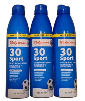 Walgreens Sport Sunscreen Spray SPF 30 Broad Spectrum 9.1 oz (3 Pack) Exp 02/27
