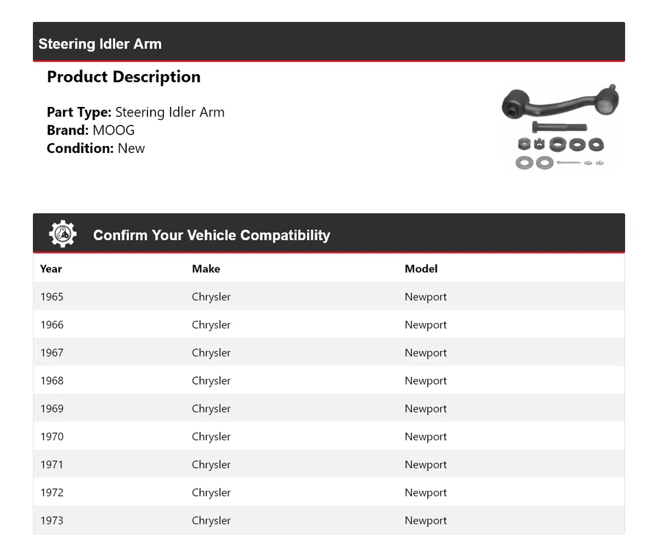 Para 1965-1973 Chrysler Newport braço de direção MOOG 1965 1966 1967 1968 1969 - Imagem 2 de 4