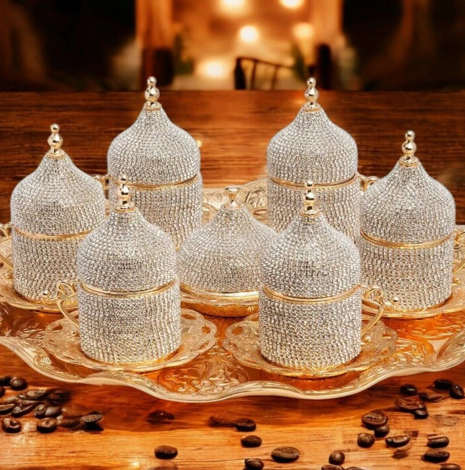 Juego de servir espresso recubierto de cristal de Swarovski, juego de café griego turco para seis Foto 4 de 4