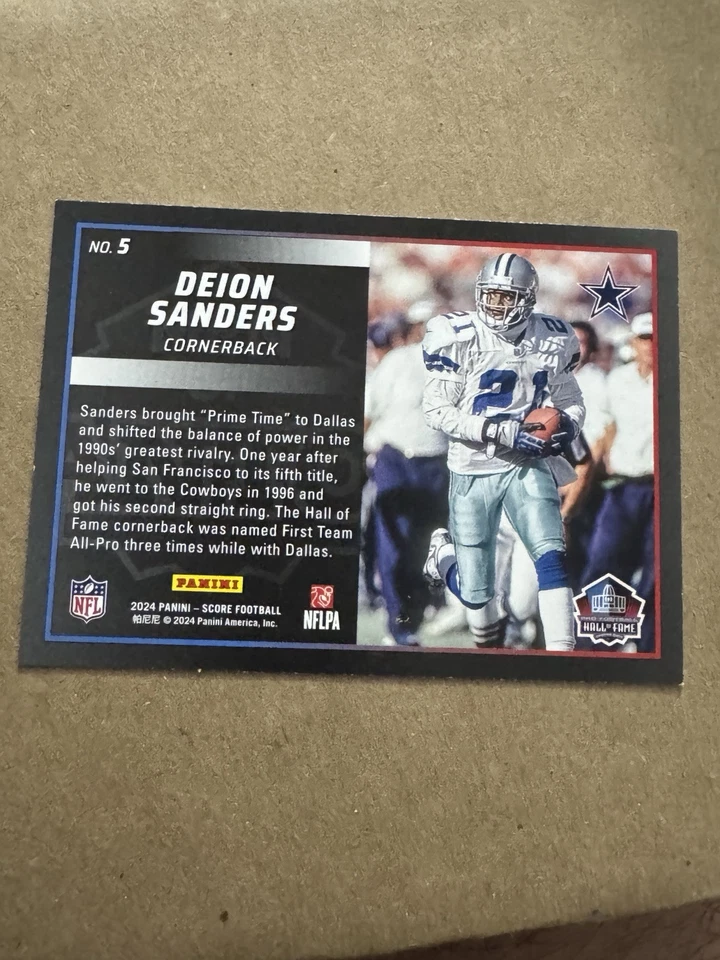 2024 Score Football Men Of Canton #5 Deion Sanders Cowboys - Image 2 of 2