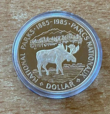 Kanada 1 Dollar 1985 Nationalpark Elch Silber Gedenkmünze PP Zertifikat - Bild 1 von 4