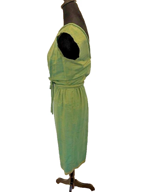 VINTAGE 1960s GOLDEN GREEN BOMBSHELL SILK COCKTAIL DRESS - Image 2 of 4