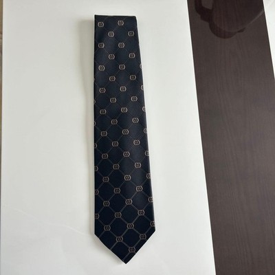 GUCCI Krawatte Krawatte Navy 100% Seide Made in Italy All over GG Logo Muster...