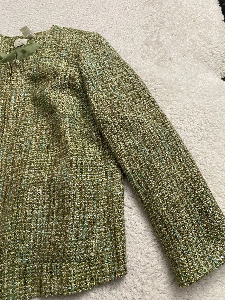 Chaqueta Emma James Mujer Tweed Cuello Redondo Cremallera Completa Verde Talla 18W Foto 2 de 4