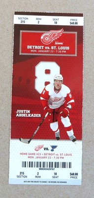 Red Wings vs St Louis Blues - Justin Abdelkader Game ticket stub Jan 23, 2012