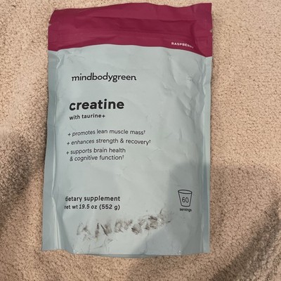 mindbodygreen Creatine with Taurine+ Raspberry Powder 19.5 oz Bag 60 Servings