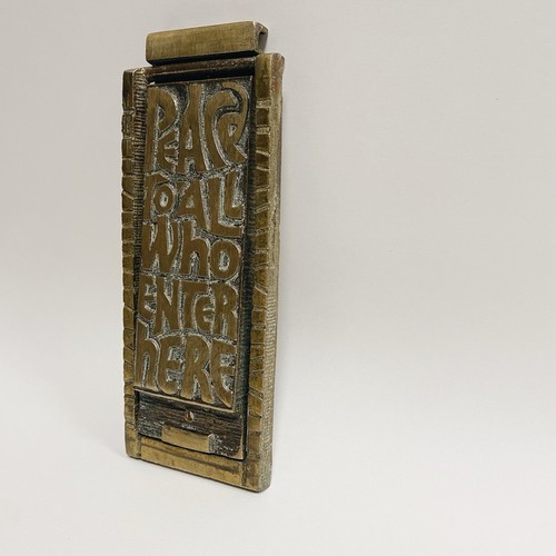 Vintage MCM Brass Door Knocker “Peace To All Who Enter Here” 1969 Terra Sancta - Picture 4 of 11