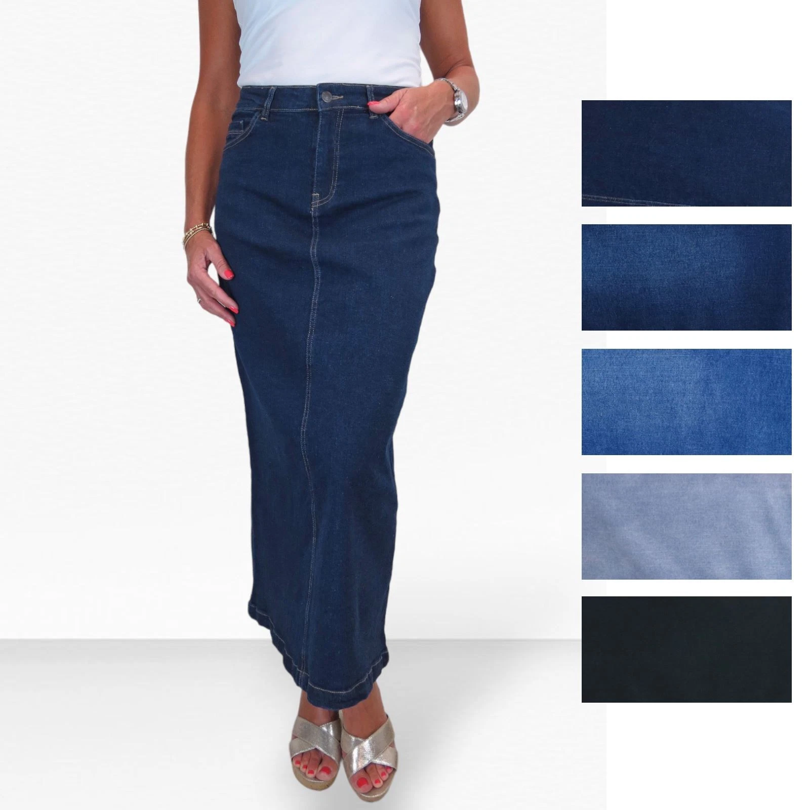 Women’s Denim Maxi Skirt High Waist Stretch Casual Everyday UK 10–22
Opens in a new window or tab