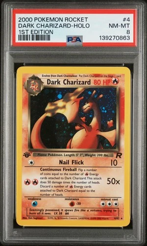 2000 POKEMON ROCKET 1ST ED #4 DARK CHARIZARD-HOLO PSA 8