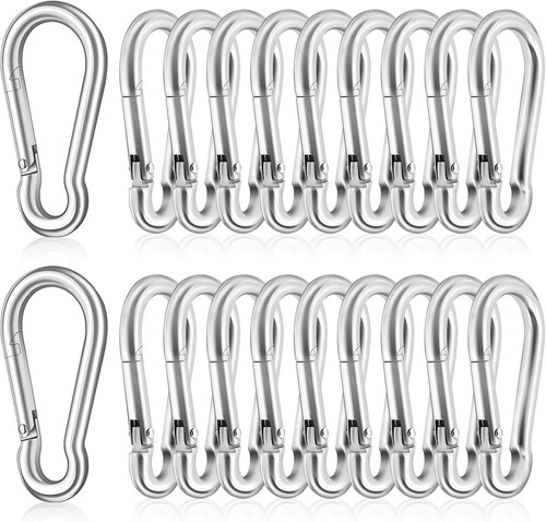 20 PCS Stainless Steel Carabiners Spring Snap Hooks Heavy Duty Keychain ...