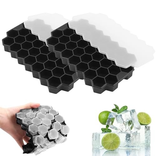 2 Pcs Ice Cube Trays with Lids 37 Cubicle Food Grade Ice  Assorted colors 