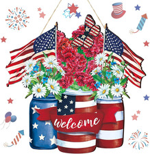 Patriotic Door Sign 4Th of July Wreaths for Front Door Hanger Wooden Independenc