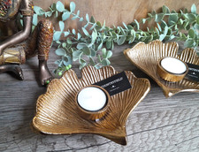 Countryfield Teelichthalter Gingko Blätter Gold Metall Modern Tisch Deko Neu