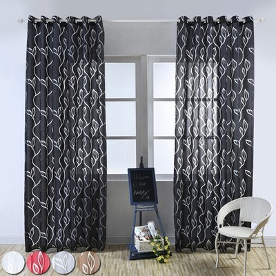 Fenster Sichtschutz Voile Tüll Ring Top Paneele Blätter Vorhänge Wohnzimmer Deko