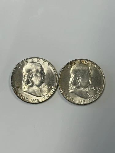 1953-S and 1954-S Silver Franklin Half Dollars. BU Bright White never Certified