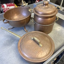 Vtg Copper Turkish Pan Pot Double Boiler Strainer Brass Handle