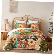Boho Floral Quilt Sets Size Reversible Mid Century Full/Queen Boho Floral1