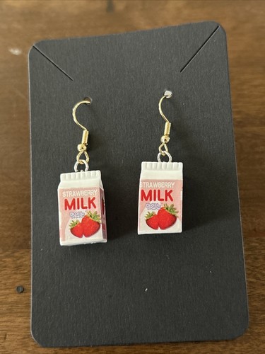 3D Strawberry Milk Carton Dangle Earrings - Picture 1 of 4
