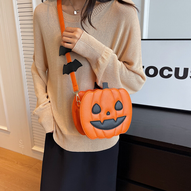WRINKLE PUMPKIN HANDLE BAG (3色) [韓国29CM限定アイテム] Women's Halloween PU Leather Pumpkin Purse Bag Satchel Bats