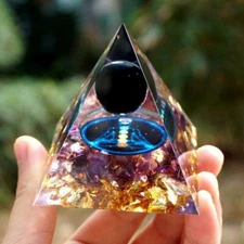 Handmade Orgonite Pyramid 60mm Obsidian Crystal Sphere & Amethyst