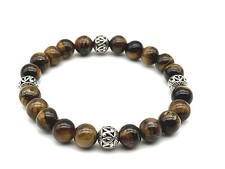 Handmade 8mm Sterling Silver  Tiger Eye Gemstone Bead Protection Bracelet