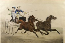 CURRIER AND IVES, lithographie ancienne encadrée, A FAST TEAM, attelage, chevaux
