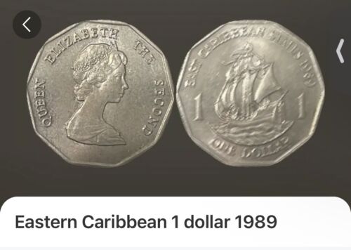 1989 Eastern Caribbean States 1 Dollar Coin AU Condition - Afbeelding 1 van 3