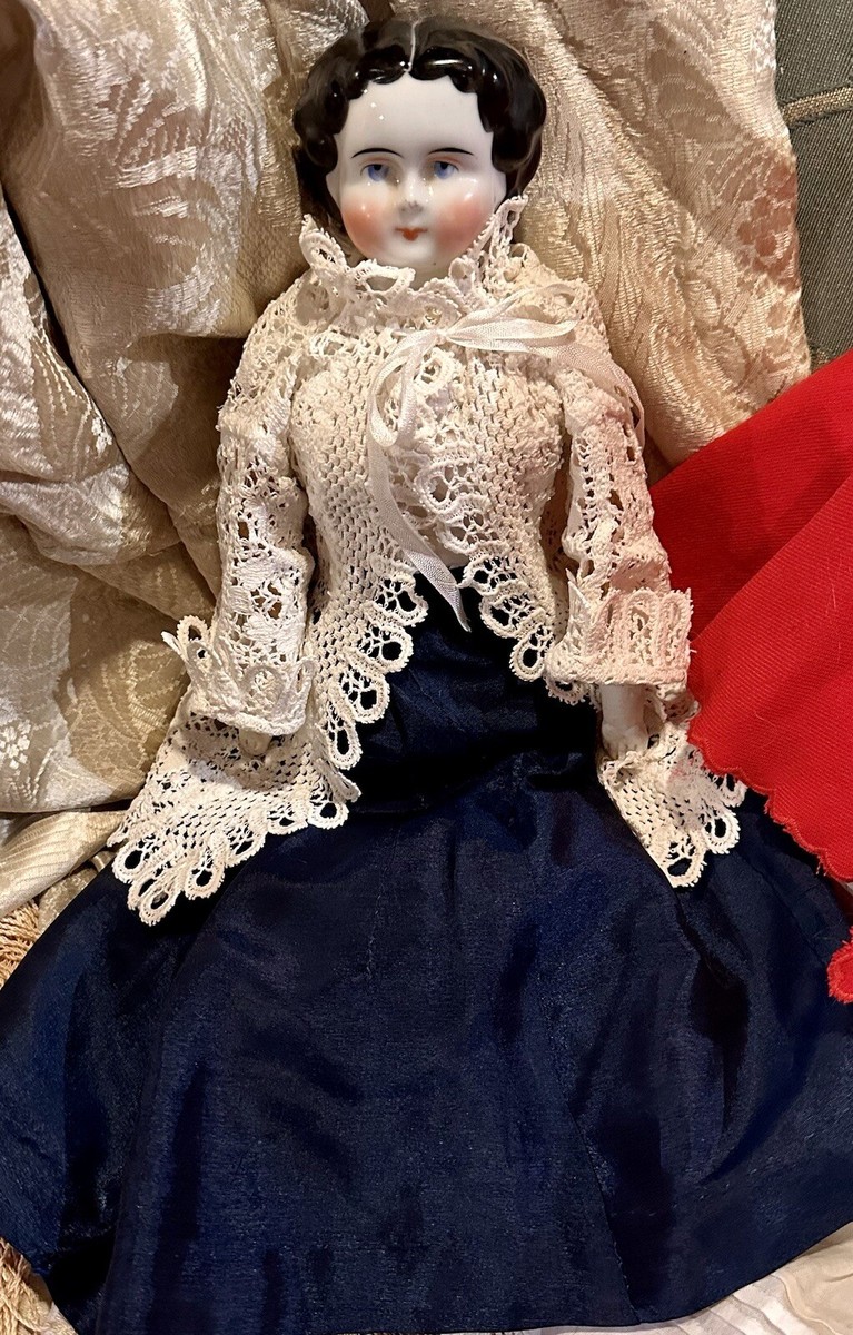 1860 Civil War Era China Head Doll, 16” Nice Lace outfit and Body