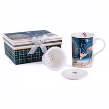 STPGOODS Winter Forest Infuser Mug - Bone China Christmas Mug 10 fl oz