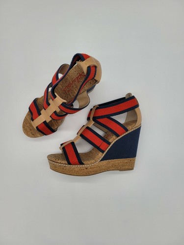 Splendid Nautical Sandal Wedge Red Blue 