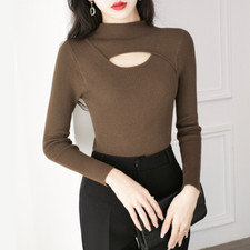 Women's Solid Color Hollow Half Turtleneck Turtleneck Sweater Fall/Winter