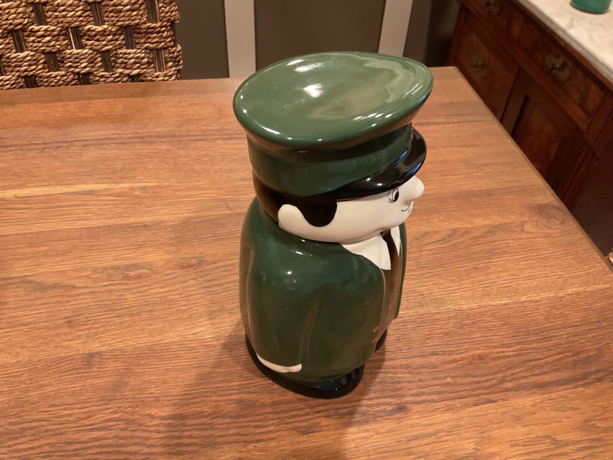 RARE! VTG HARRODS KNIGHTSBRIDGE GREEN CERAMIC DOORMAN COOKIE JAR