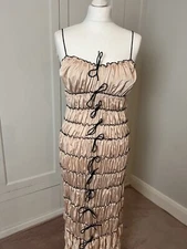 Mirror Palais Inspired Pink Ruffle Tunnel Gown Shell Satin Dress Size 12 14