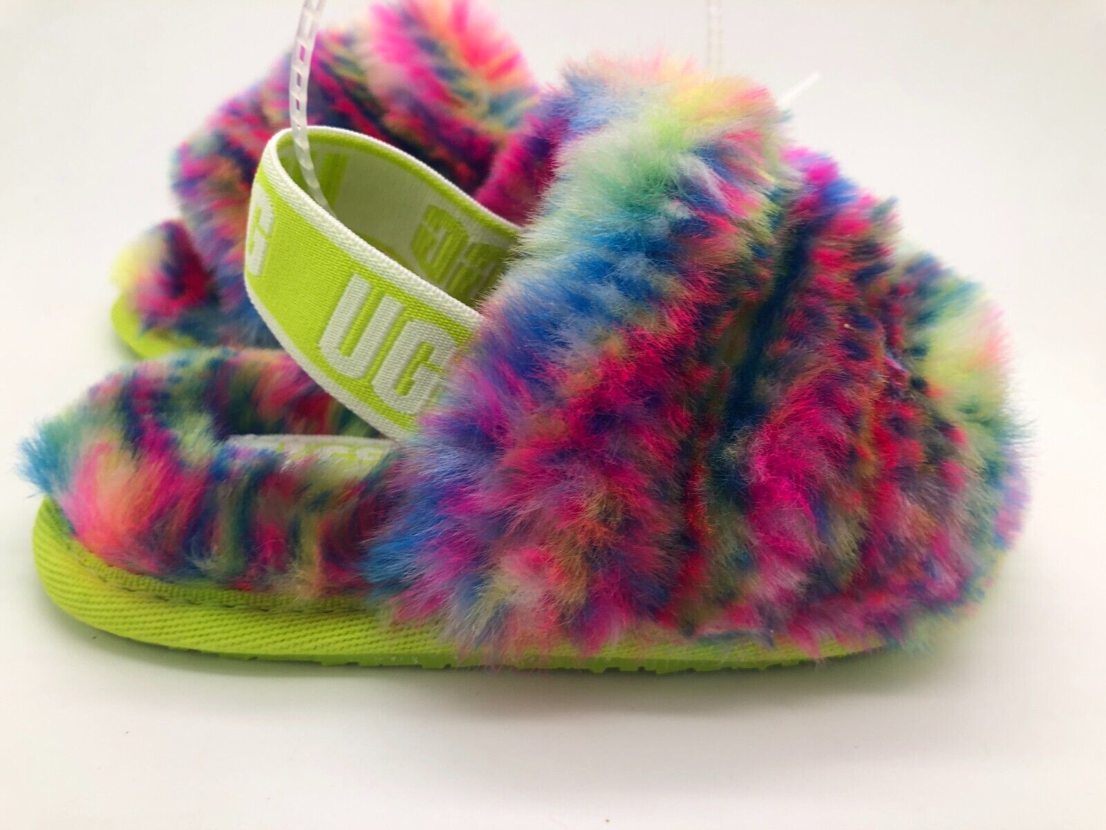 NWOB TODDLER 7 NEON RAINBOW UGG FLUFF YEAH SLIDE SHEEPSKIN SLIPPERS  1116571T