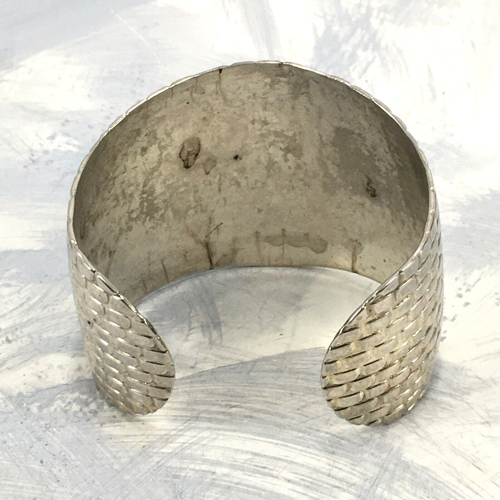 Bracelet Wide Textured Silver Tone Rectangular Pa… - image 5