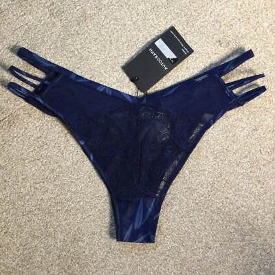 MARKS & SPENCER M&S Size 12 Autograph Graphic Floral Lace with Satin Miami Knickers Navy Blue