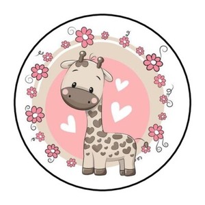 30 Girl Baby Shower Stickers Favors Pink Round Baby Giraffe