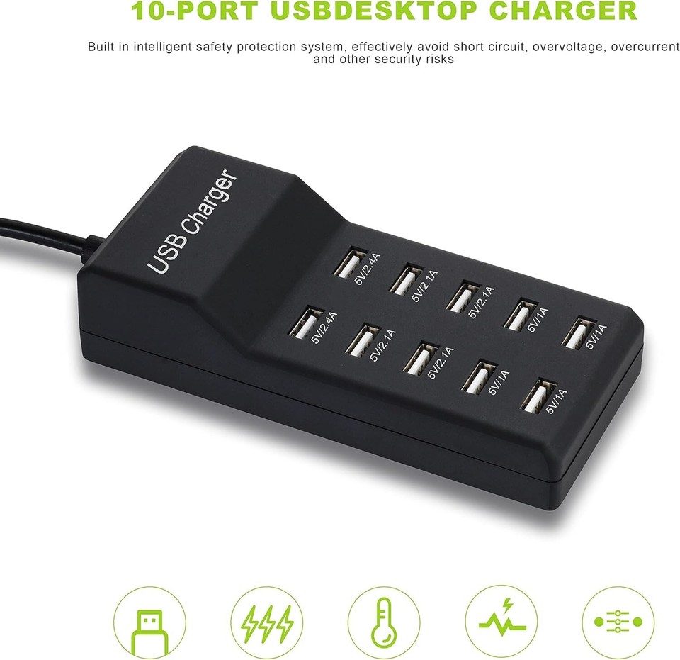 10-Port USB Charger Station 50W/10A Multiple USB Charging Station ...