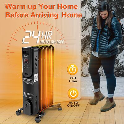 1500W 7-Fin Electric Oil Filled Radiator Space Heater Thermostat Room Radiant