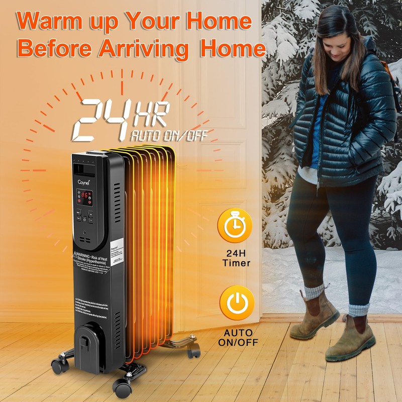 1500W 7-Fin Electric Oil Filled Radiator Space Heater Thermostat Room Radiant