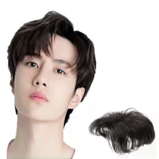 Handmade Short Straight 100% Huamn Hair Clip in Wig Toupee Hairpiece For Men