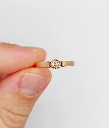 Anillo solitario antiguo oro rosa 18k diamante talla rosa en garras engastada... - Imagen 9 de 10