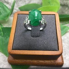 Synthetic Gemstone Silver-Tone Ring Free Ship New Size 8 Green Agate 6829