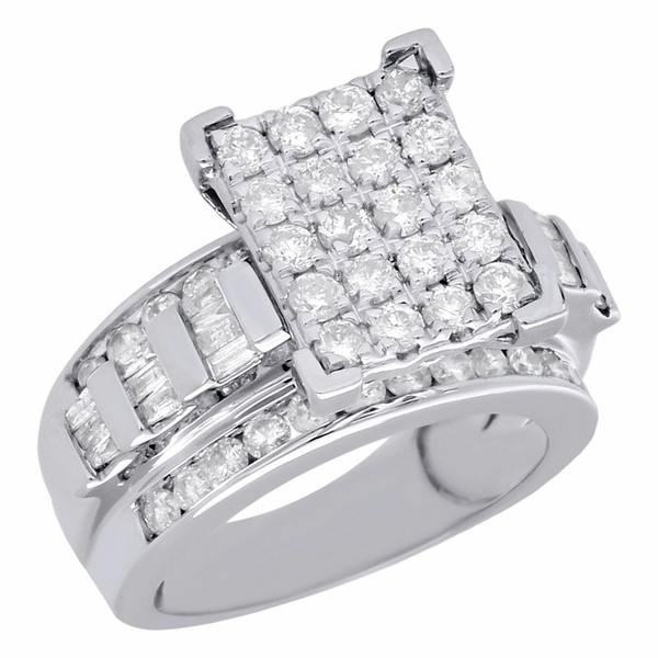 10K WeißGold Baguette & Rund Diamant Rechteckig Damen Verlobungsring 2 Karat-image